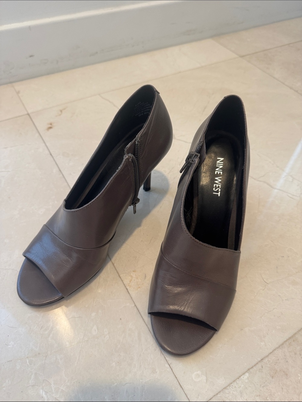 Nine West Brown Leather Peep-Toe Stiletto Booties